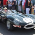 Andy Wallace Guides his Jaguar D-Type Through the Classic Le Mans Crowds